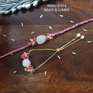 Stone Beaded Rakhi Set, Cotton Thread Rakhi for Couple