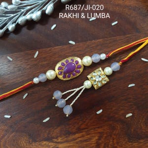 Gold Purple Rakhi Set, Cotton Thread Rakshabandhan Couple Rakhri
