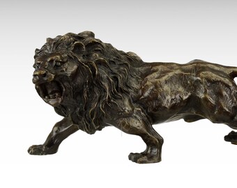 Bronze Figur Löwe Brüllend Skulptur Statue Roaring Lion Dekoration Tierfigur 6KG 