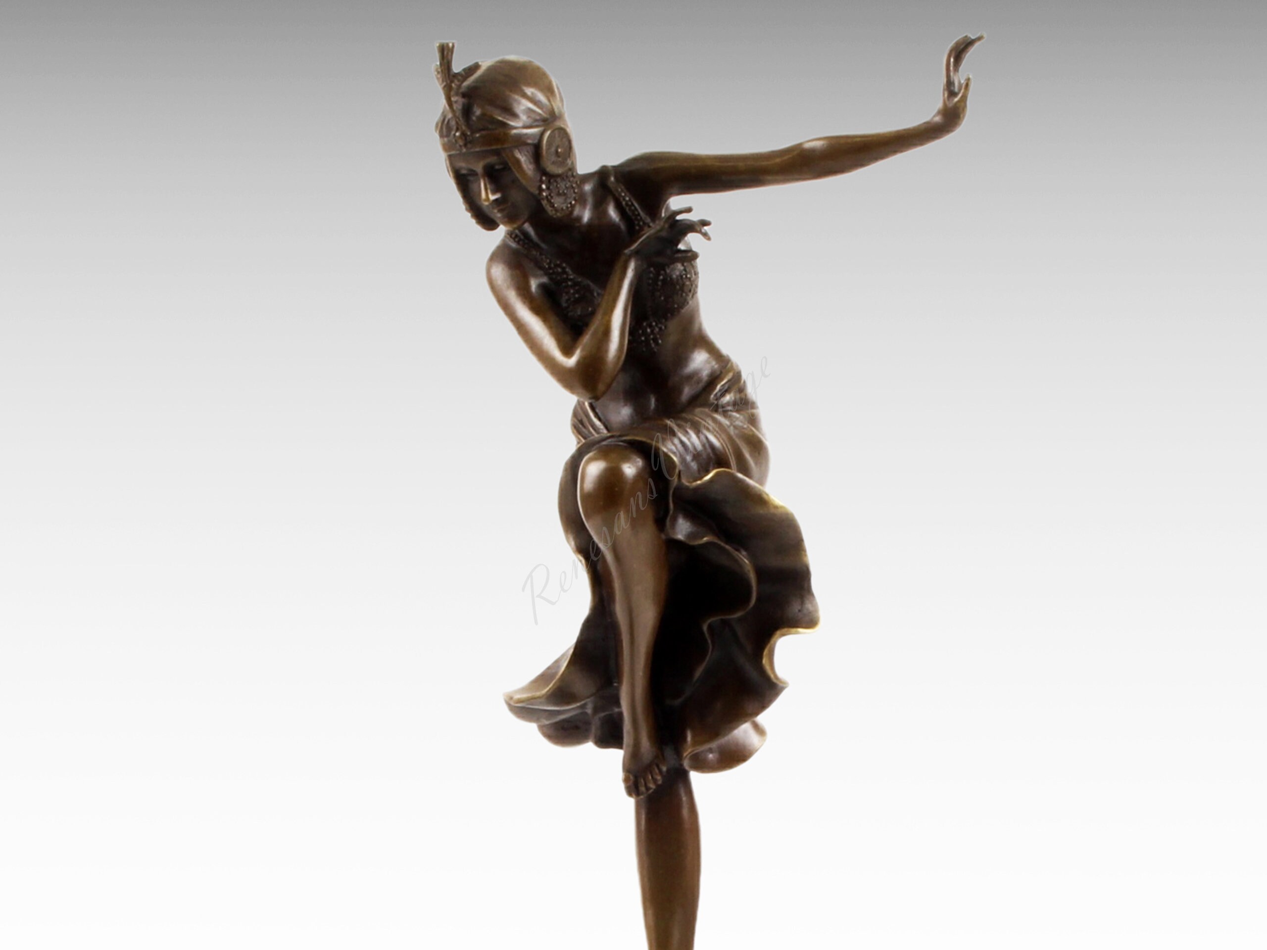 Frau Bronze Hindu Tänzerin Sculpture Marmorsockel 39,1cm Hoch 