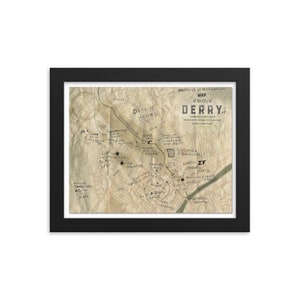 Carte de Derry encadrée : 8 pouces x 10 pouces