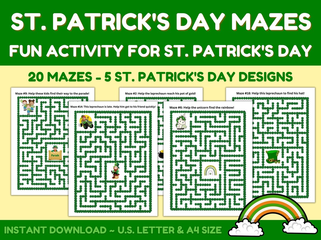 St. Patrick's Day Shamrock Mazes for Kids, Four Leaf Clover St. Patty's ...