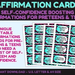 Cartões de afirmação para pré-adolescentes e adolescentes Afirmações fortalecedoras, positivas e encorajadoras para amor próprio, autoestima e confiança
