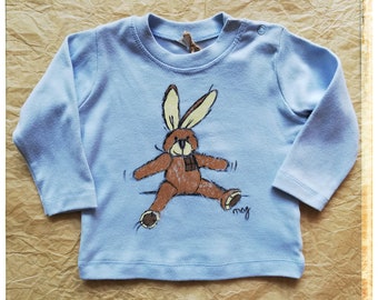 Konijn baby t-shirt, Gevuld konijn T-shirt, Schattig konijn op pasgeboren t-shirt, Een teder cadeau aan een lieve baby, Personaliseerbare t-shirt