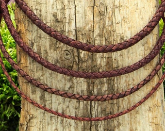 Leather necklace/bracelet, braided, vintage maroon | Stainless steel lever clasp, black | Length 18-70 cm | Thickness 3, 4, 5, 6 mm