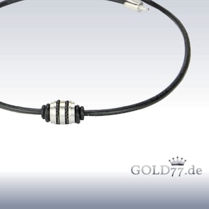 Leather necklace leather collar black with firestone beads/pearls stainless steel 40,43,45,50 cm clasp selectable (clasp type: carabiner clasp, length: 40 cm)