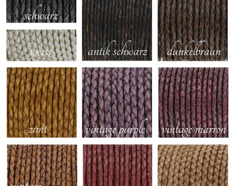 Leather strap round braided 3 mm genuine leather cord leather cord | 10 colors | 1 m, 2 m length selectable | good quality