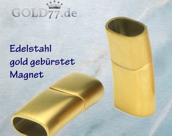 Edelstahl Verschluss 12 x 6mm integrierter Magnet, Verschlüsse goldfarben matt gebürstet