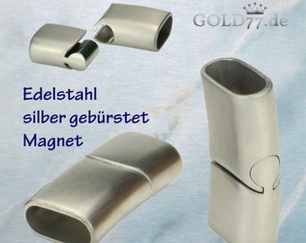 Edelstahl Verschluss 12 x 6mm integrierter Magnet, Verschlüsse mattsilber gebürstet