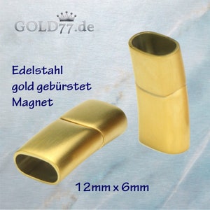 Stainless steel clasp 12 x 6 mm integrated magnet, clasps brushed matt gold