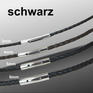 Leather collar bracelet leather chain braided Black Stainless steel lever snap closure men men women length 18-70 cm thickness 3, 4, 5, 6 mm image 1