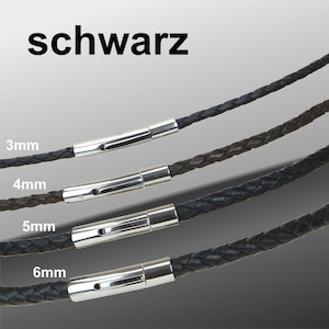 Leren halsband armband leren ketting gevlochten zwart | RVS hefboomsluiting heren dames lengte 18-70 cm dikte 3, 4, 5, 6 mm