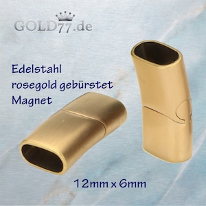 Stainless steel clasp 12 x 6 mm integrated magnet, clasps rose gold matt brushed