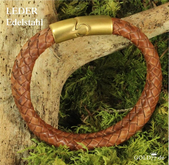 Bracelet Vintage En Cuir Marron - Fermoir Acier, Occasion En Bon état