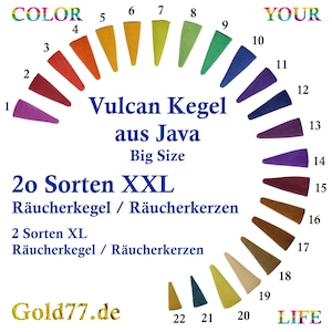 Incense Cones, Incense Candles, 12 Pieces, JAVA Volcano Cones Maxi XL XXL | Natural additives | 15 fragrances to choose from