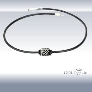 Leather necklace black with Firestone beads/pearls stainless steel 40, 43, 45, 50 cm clasp selectable