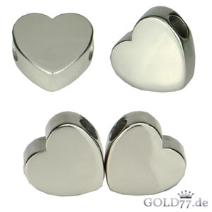 3 high-quality heart beads made of highly polished stainless steel Large hole 4 mm 3 pieces