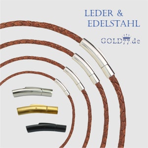 Lederkette geflochten MITTEL-BRAUN | Armband 18-23 cm - Halsband 36-70 cm | 4 Stärken | Verschlüsse in Silber/Schwarz/Gold
