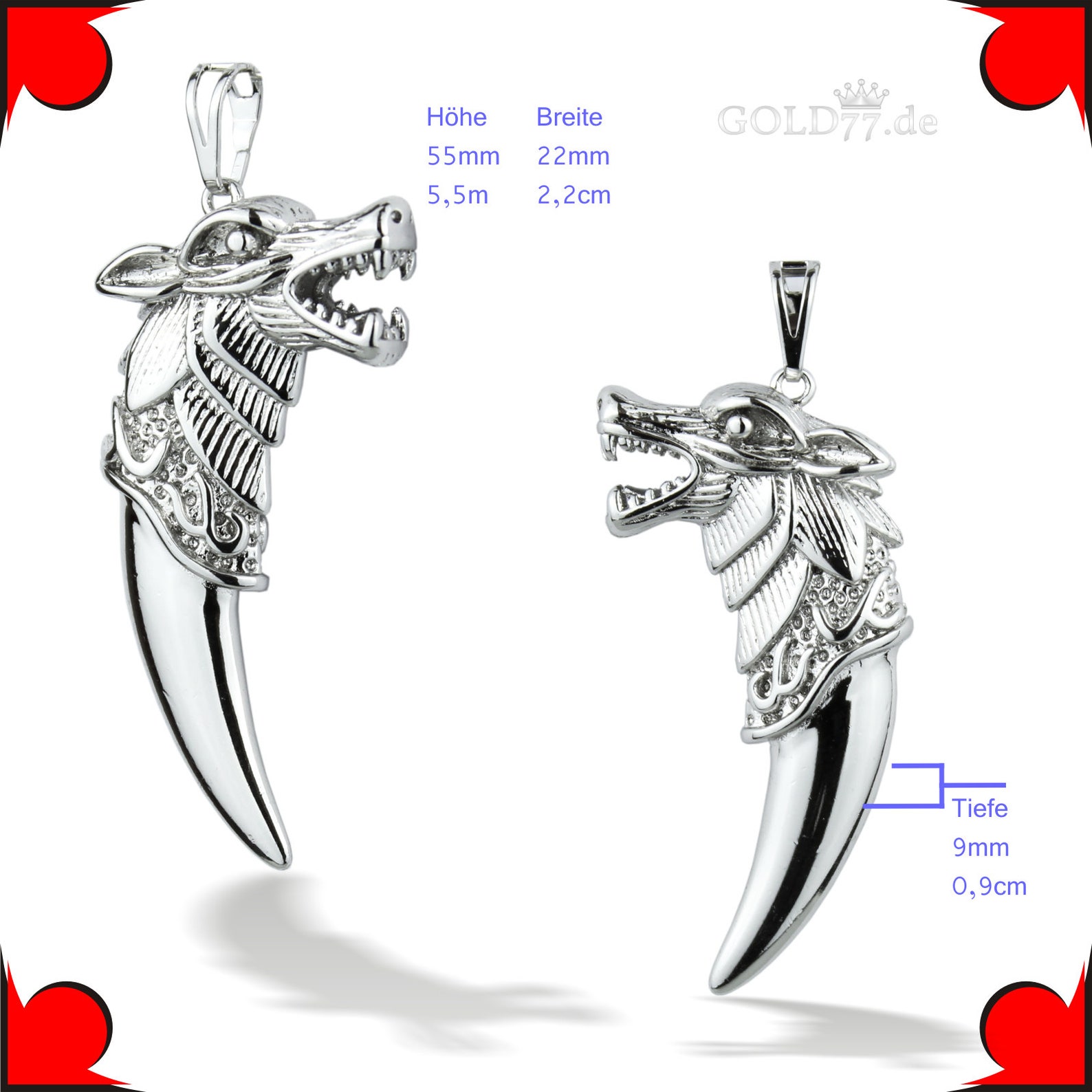 Collana Con Ciondolo Dente Di Lupo/drago In Acciaio Inox – Regalo Uomo/donna