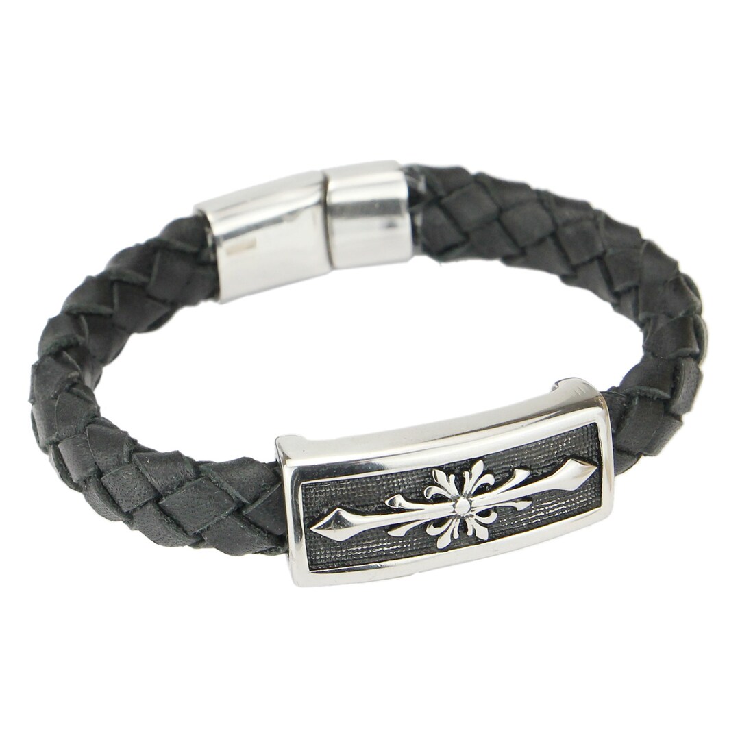 Bracciale Uomo In Pietre Dure Naturali Con Charm Fleur De Lis - Regolabile Acciaio Inox - Foto 6