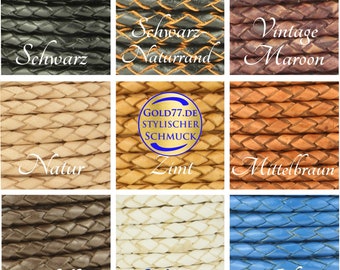 Leather cord round braided 4 mm sold by the meter | Real leather cord leather cord | Color/length selectable