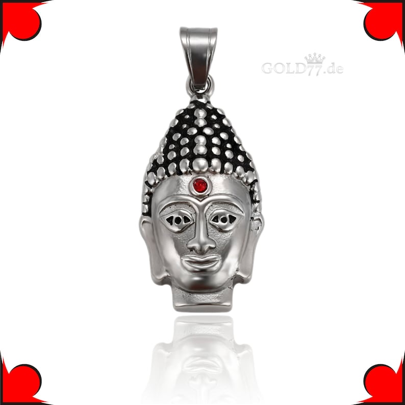Colgante de Buda de acero inoxidable con una circonita cúbica roja como tercer ojo. imagen 1