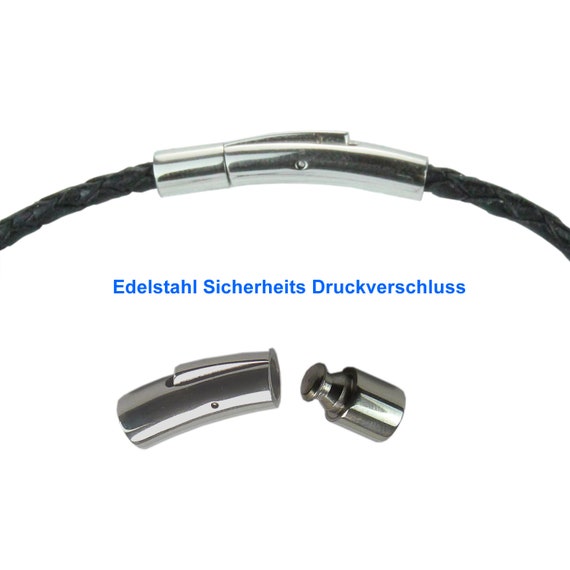 Leder-Armband Dunkelbraun geflochten mit 3 Edelstahl-Beads/Perlen und  Edelstahl-Verschluss Herrenarmband