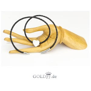 Black braided leather necklace with heart and stainless steel clasp in various lengths