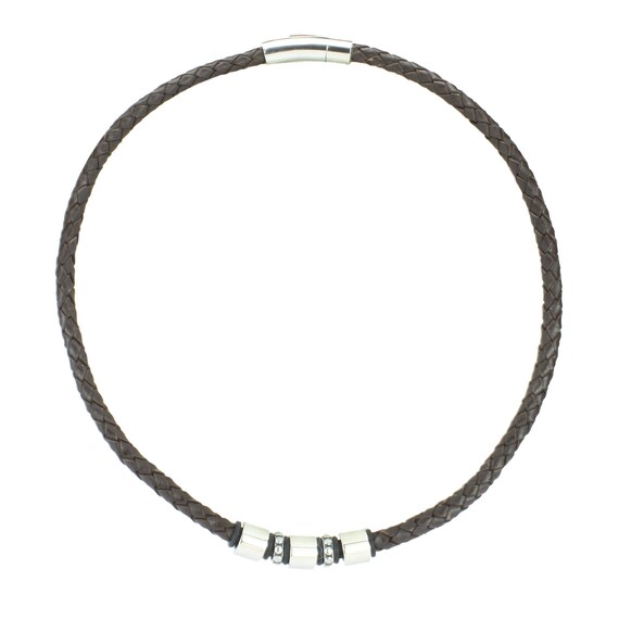 Collana In Vera Pelle Intrecciata Con Chiusura A Torsione In Argento Sterling - Collana Con Cordino/perizoma In Vera Pelle - Scelta Della Taglia - Grigio - Italia - Foto 7