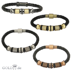 ECO-Vintage leather bracelet with beads and stainless steel clasp in antique look (PVD* coated) | Men&#39;s bracelet in 4 colors