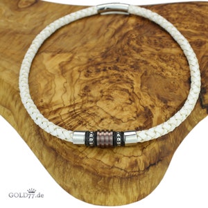 Leather necklace/collar white with Firestone beads/pearls &quot;Coffee&quot; + stainless steel clasp men&#39;s necklace