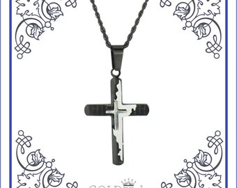 Jewelry pendant chain pendant cross Black Cross made of stainless steel | individually or with a cord chain in black or silver