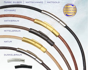 Collier en cuir lisse en 5 COULEURS | Épaisseur 3 mm | Bracelet cuir 18-21 cm - collier cuir 38-70 cm | Fermeture à levier argent/noir/or