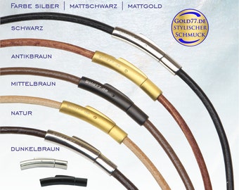 Lederkette glatt in 5 FARBEN | Stärke 3 mm | Lederarmband 18-21 cm - Lederhalsband 38-70 cm | Hebeldruckverschluss Silber/Black/Gold