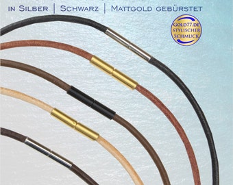 Lederkette glatt in 5 FARBEN | Stärke 3 mm | Länge 38-70 cm | Drehverschluss Tunnelverschluß | 3 Verschlussfarben