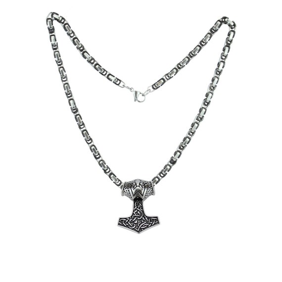 Collana Vichinga Martello Di Thor In Acciaio Inossidabile - Con Bracciale Lupo - Regalo Uomo - Lunghezza Regolabile 50-70 Cm - Foto 3