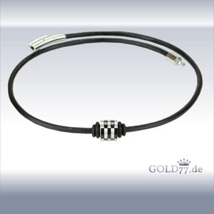 Leather necklace black with Firestone beads/pearls stainless steel 40, 43, 45, 50 cm clasp selectable