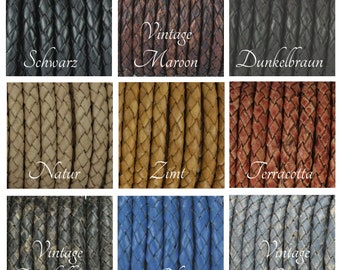 Braided leather strap 5 mm sold by the meter genuine leather leather cord leather cord leather strap, 10 colors and different lengths to choose from