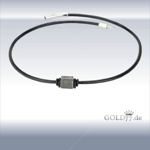 Leather necklace black with Firestone beads/pearls stainless steel 40, 43, 45, 50 cm clasp selectable