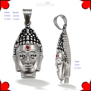 Colgante de Buda de acero inoxidable con una circonita cúbica roja como tercer ojo. imagen 2