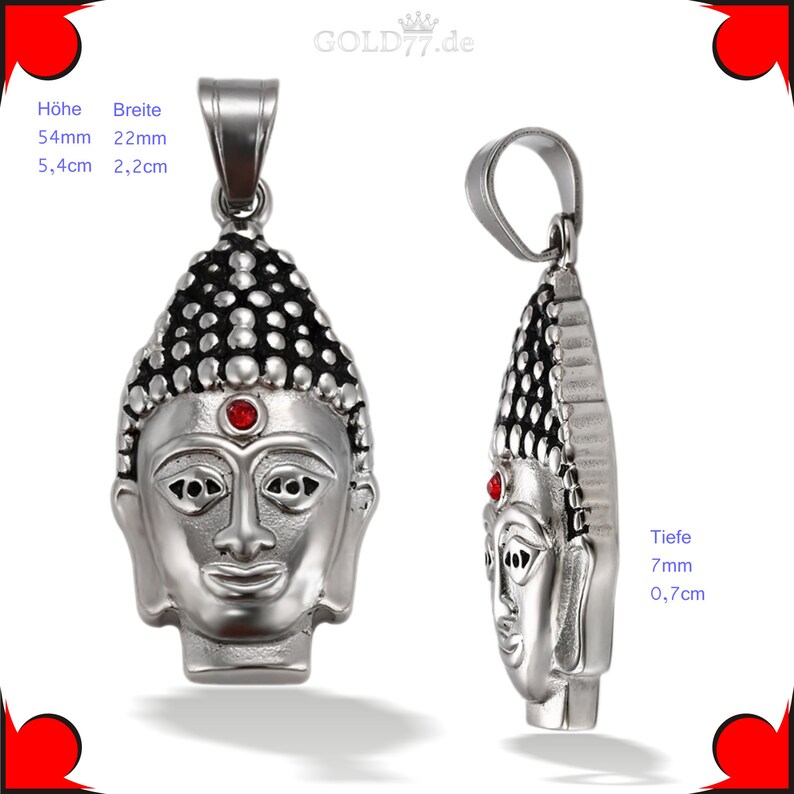Colgante de Buda de acero inoxidable con una circonita cúbica roja como tercer ojo. imagen 2