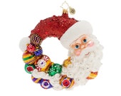 Christopher Radko Santa Comes Full Circle Wreath Christmas Glass Ornament