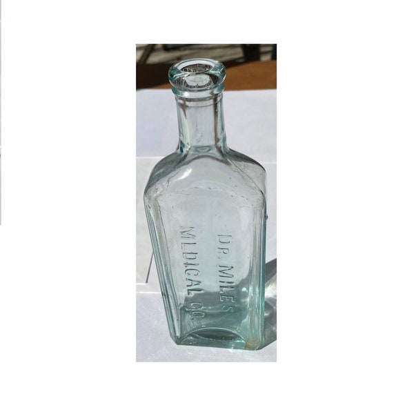 Vintage Aqua/Clear Medicine Bottle Dr. Miles Medical Co. - 8 3/8" tall