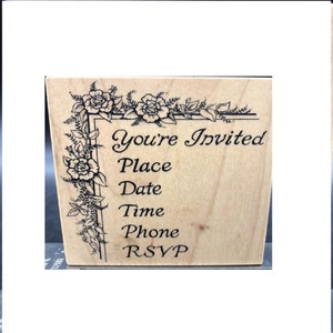 You're Invited Rubber Stamp PSX Place Date Time Phone RSVP Roses Flower  Border