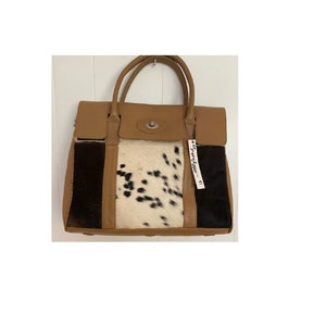 Large Cowhide Terracotta On Web Taupe Handbag New
