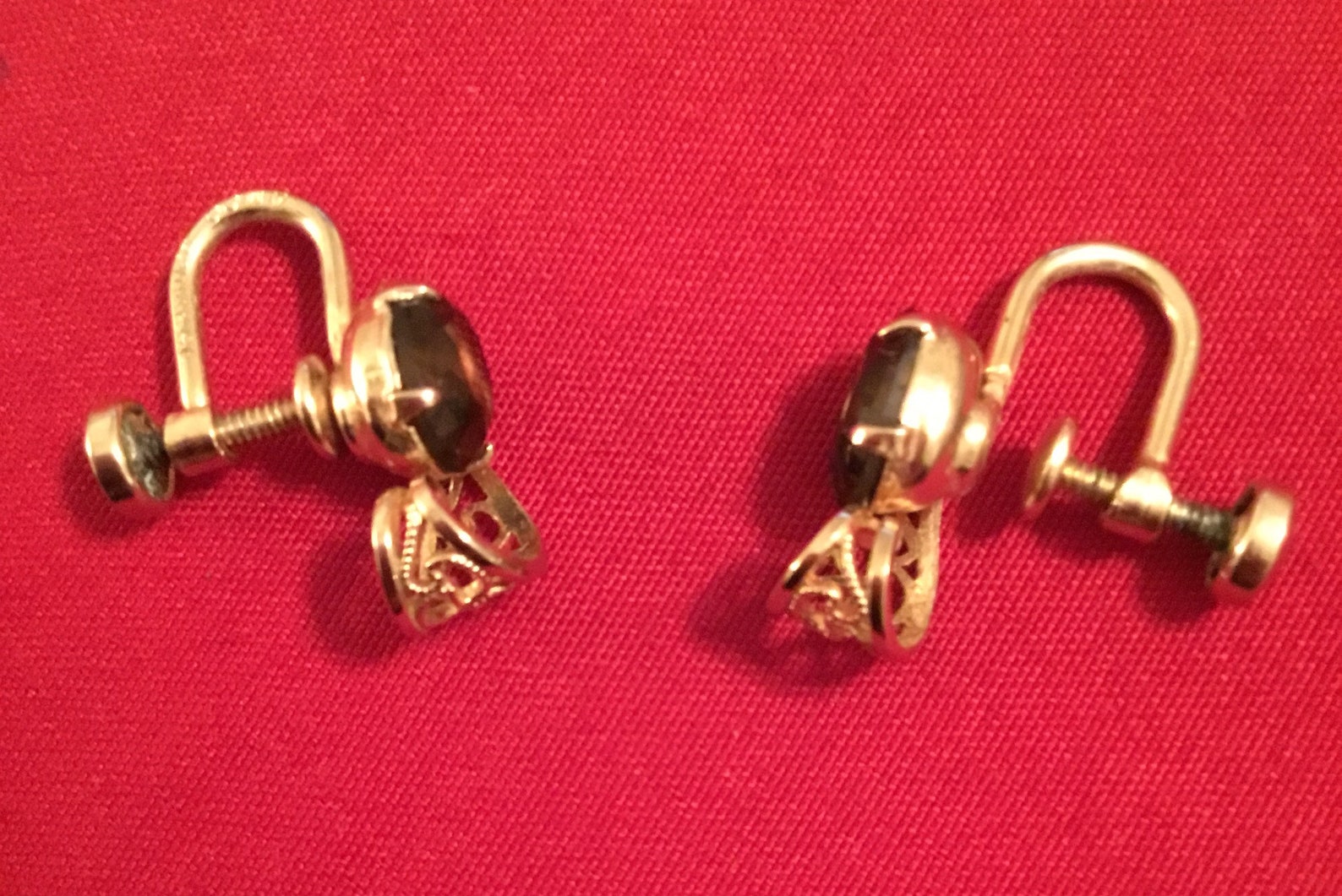 Vintage Screw Back Earrings Rhinestone Silver Tone Signed AMCO 1/20 14k