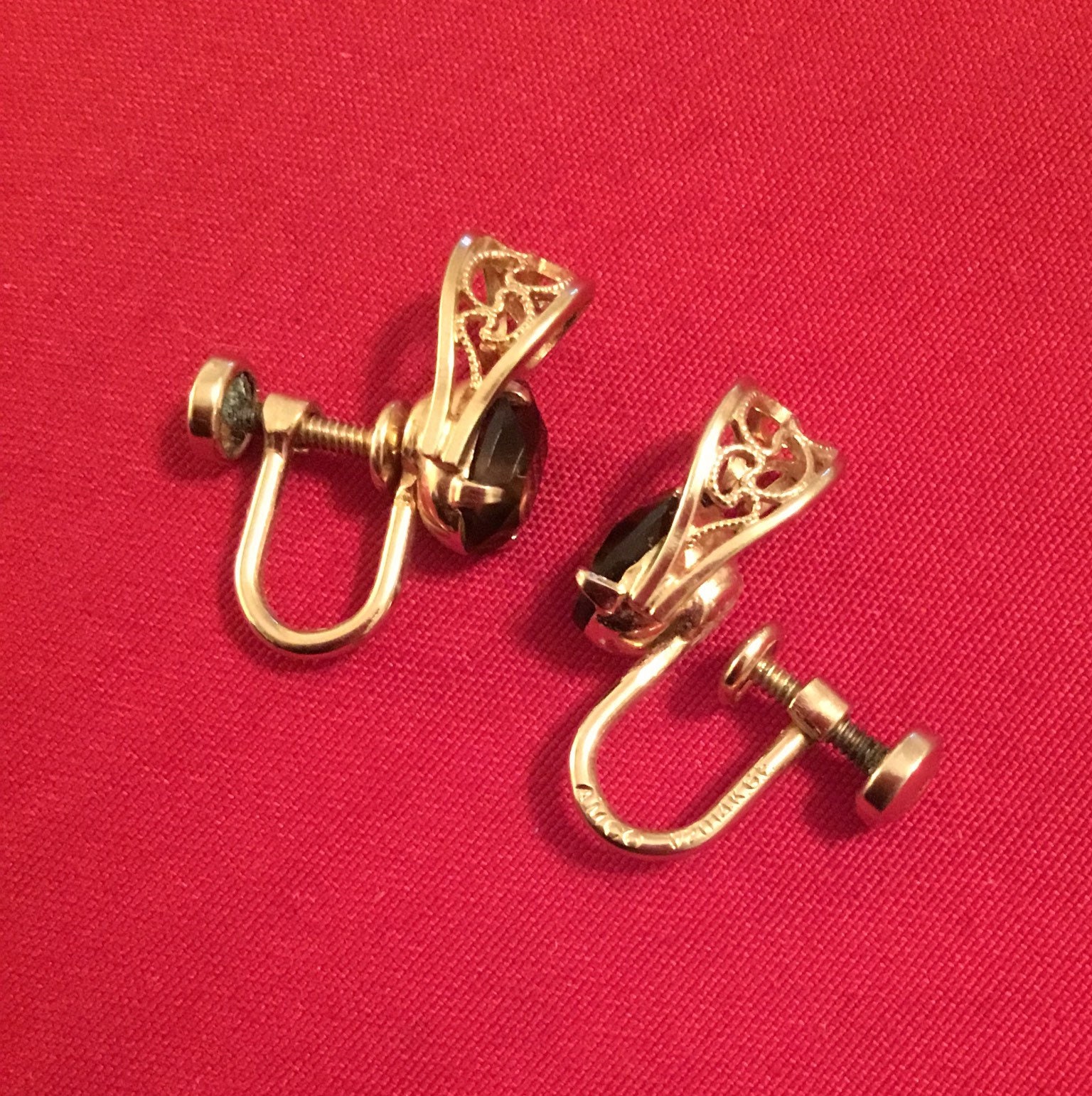 Vintage Screw Back Earrings Rhinestone Silver Tone Signed AMCO 1/20 14k