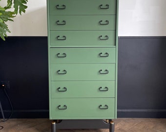 G Plan E Gomme 1950s Librenza tallboy refinished in Farrow & Ball 'Beverly' green