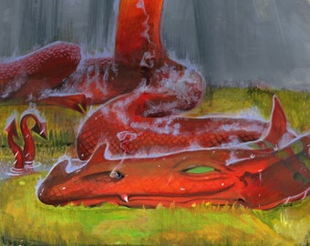 Pintura de fantasía de dragón rojo acrílico "Sunshower"