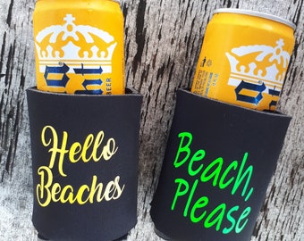 Beach Please, Beach Theme Koozie, Beach Koozies, Wedding Koozie, Personalized Koozies, Wedding Favors, Koozies for Guests, Bridal shower,